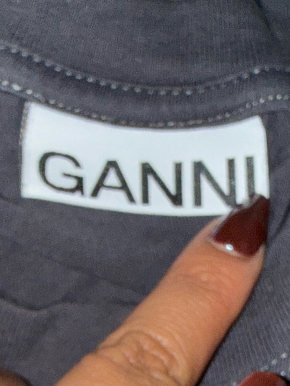 Ganni Charcoal Gray Short Sleeve Tee with Red Logo
